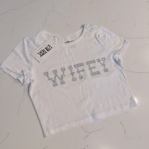 12th Tribe White 'Wifey' Rhinestone Crop Tee